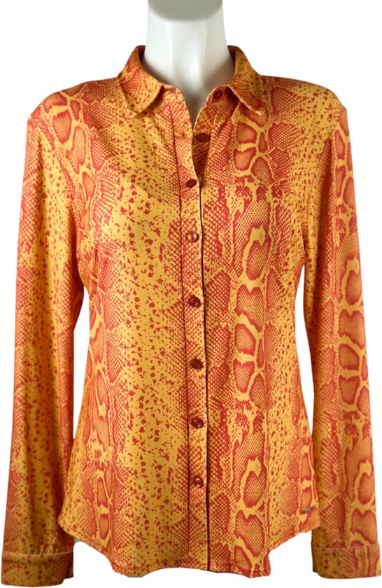 Angelle Milan - Oranje Blouse voor Dames - Travelstof - Ademend - Kreukherstellend - Duurzaam - Maat L - in 5 maten!