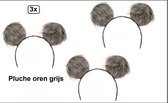 3x Diadème grandes oreilles en peluche gris - Soirée à thème souris carnaval festival soirée à thème party