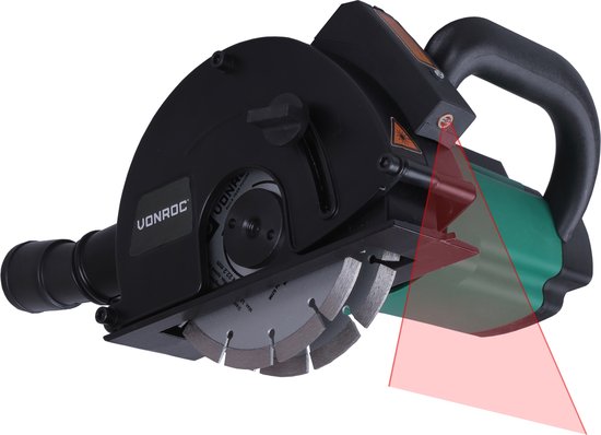 VONROC Muurfrees | Sleuvenfrees met laser – 1700W – 150mm – Incl. 4 diamantschijven, stofzuig adapter en opbergtas
