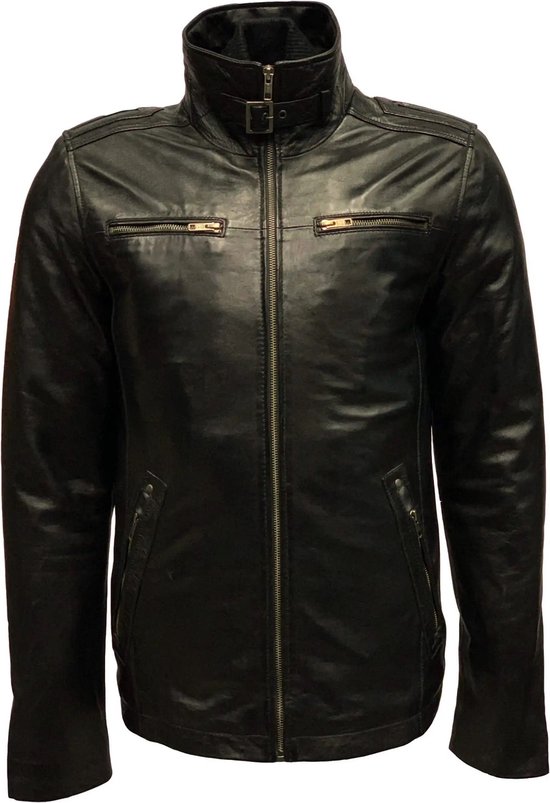 Blouson homme en cuir noir avec col amovible 100% cuir véritable
