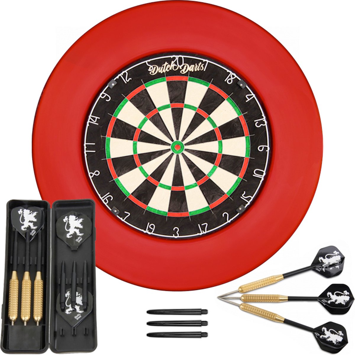 Dutch Darts Dartset met Thinwire dartbord, rode surround en een setje  dartpijlen | bol