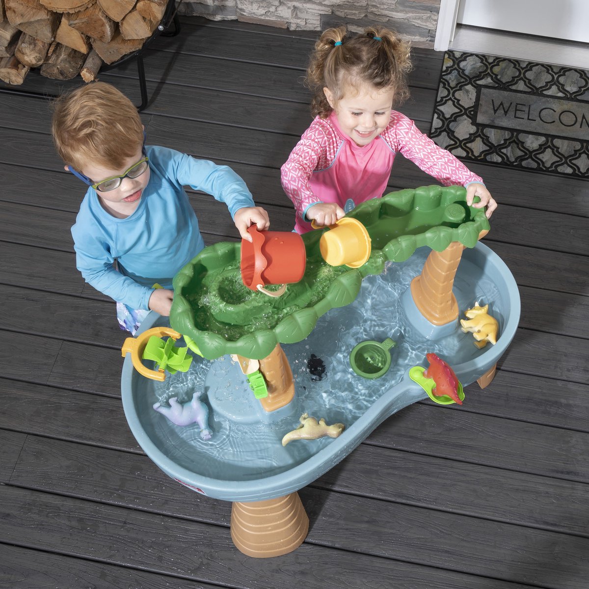 Step2 Dino Showers Watertafel - incl. 13-delig accessoireset - Waterspeelgoed voor kind - Activiteitentafel met water voor de tuin / buiten — afbeelding 2
