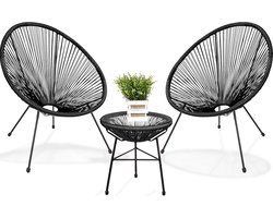 LifeGoods Acapulco Bistroset 2 Persoons - Tuinstoelen - Tuinset met Bijzettafel - 3-Delig - Zwart LifeGoods Acapulco Bistroset 2 Persoons - Tuinstoelen - Tuinset met Bijzettafel - 3-Delig - Zwart