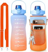 Waterfles 2 liter MET sleeve Blauw/Oranje - gratis armband! - waterfles met rietje -Drinkfles met rietje - Grote waterfles - Bottle 2 liter - Sportbidon - Sportfles fitness - Waterkan - Gallon - Schenkfles - Waterflessen - Drinkbus