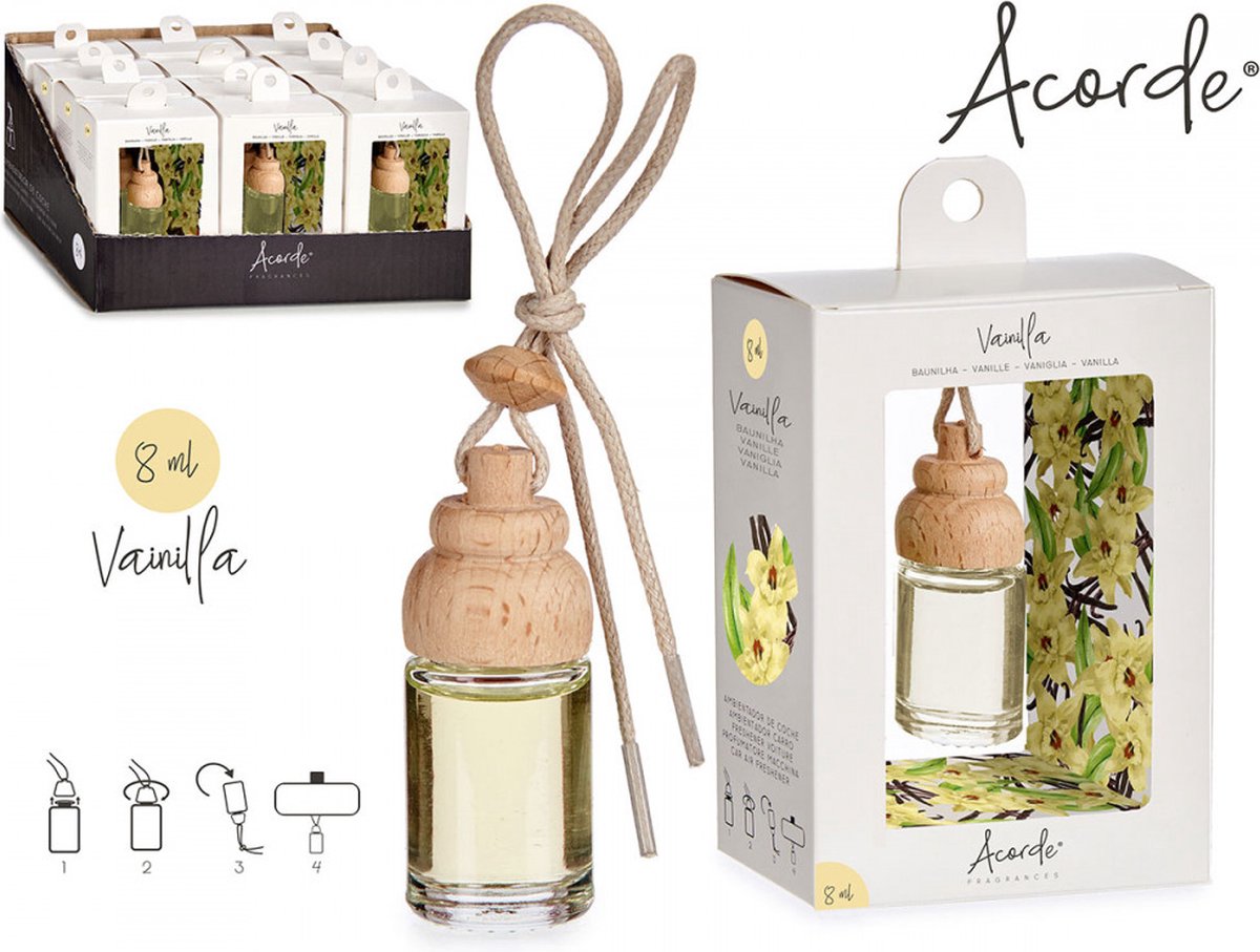 Auto Parfum - Luchtverfrisser de Luxe - Acorde - Flesje 8 ml - Vanille - Voordeel Set 2 Stuks - Kado Tip !!