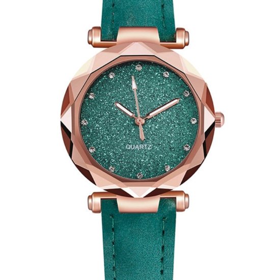 Hidzo Horloge Quartz Ø 38 - Groen/Rose - In Horlogedoosje