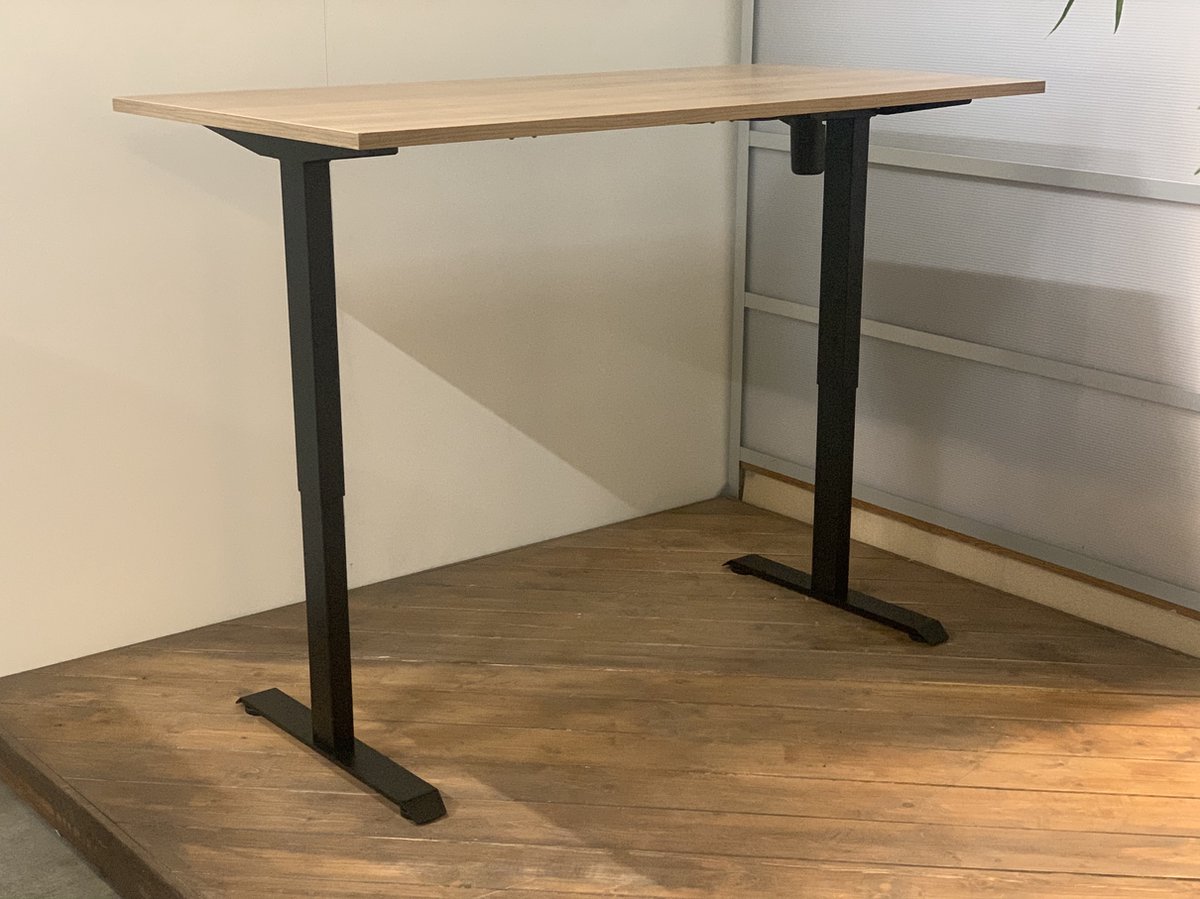 FB01 - elektrisch zit sta bureau met memory - zwart onderstel - havanna blad - NU MET GRATIS USB OPLADER! - 160 x 80 - NIEUW