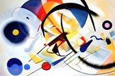 JJ-Art (Glas) 60x40 | Abstract in Kandinsky stijl – kleurrijk - felle kleuren - kunst – woonkamer slaapkamer | rood, geel, blauw, oranje, modern | Foto-schilderij-glasschilderij-acrylglas-acrylaat-wanddecoratie