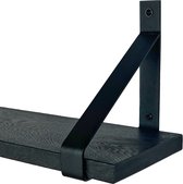 GoudmetHout Massief Eiken Wandplank - 40x20 cm - Zwart eiken - Industriële plankdragers - mat zwart - Staal - Zwarte wandplank