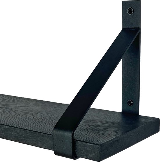 GoudmetHout Massief Eiken Wandplank - 100x20 cm - Zwart eiken - Industriële plankdragers - mat zwart - Staal - Zwarte wandplank