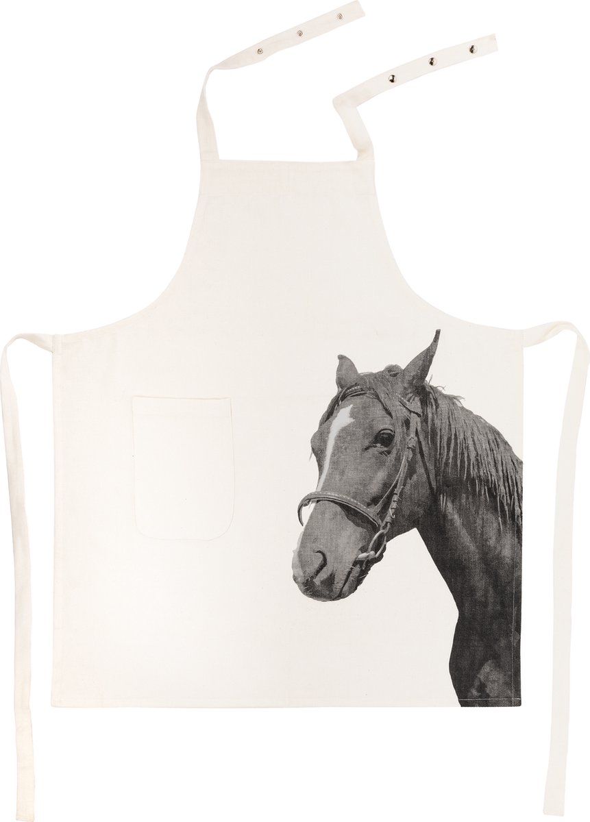 Tiseco Home Studio - Keukenschort FARM - 100% katoen - Verstelbaar bij de nek, ruime voorzak - 74x85 cm - Paard