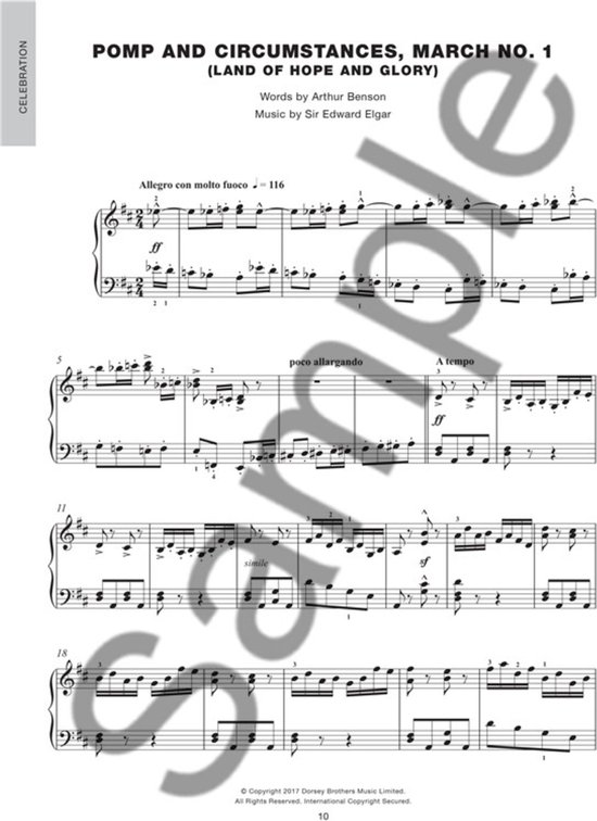 Muziekblad voor 'Pomp and Circumstances, March No. 1', Allegro molto fuoco.