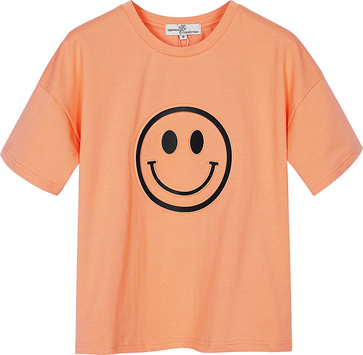 Yehwang - T-shirt met smiley - Oranje - Maat: M