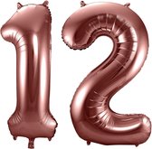Folat Folie ballonnen - 12 jaar cijfer - brons - 86 cm - leeftijd feestartikelen
