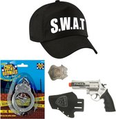 Casquette de déguisement Police/ SWAT / casquette bleue avec pistolet / étui / badge / menottes pour enfants