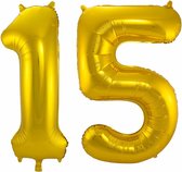 Folat Folie ballonnen - 15 jaar cijfer - goud - 86 cm - leeftijd feestartikelen