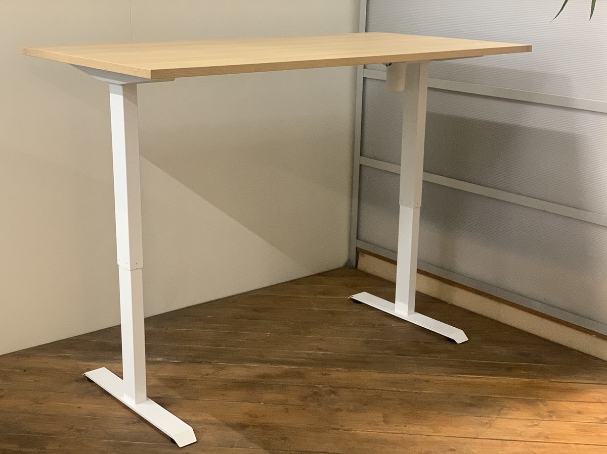 FB01 - elektrisch zit sta bureau met memory - wit onderstel - ahorn licht eiken blad - NU MET GRATIS USB OPLADER! - 160 x 80 - NIEUW