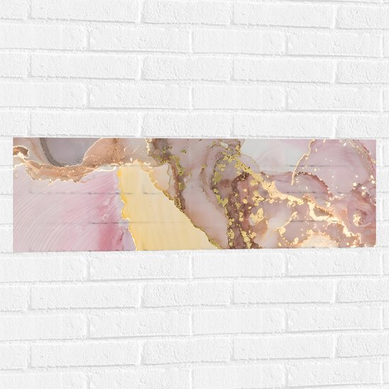 Muursticker - Print van Roze met Goudkleurig Marmer - 90x30 cm Foto op Muursticker