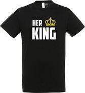 T-shirt HER KING | valentijn cadeautje voor hem haar | valentijn | valentijnsdag cadeau | Zwart | maat S
