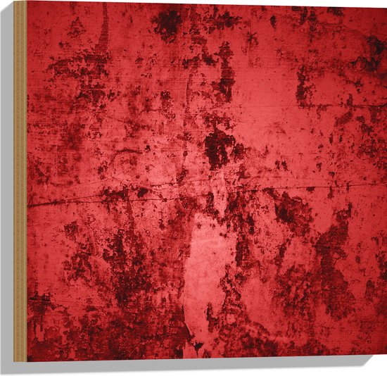 Hout - Rode Muur met Textuur - 50x50 cm - 9 mm dik - Foto op Hout (Met Ophangsysteem)