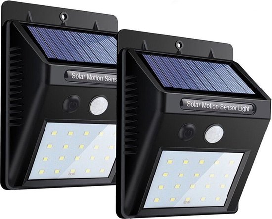 Solar Buitenlamp - Set van 2 Stuks - Bewegingssensor - 20 LED - Waterdicht - Buiten & Tuin sensor - Buitenverlichting op Zonne-energie - Rheme