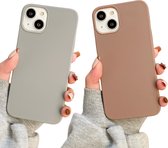 Set van 2 Hoesjes - Geschikt voor Apple iPhone 14 Pro Max - Soft Touch Hoesje - Bruin en Grijs - Stevig Shockproof TPU Materiaal - Zachte Coating - Siliconen Feel Case - Back Cover