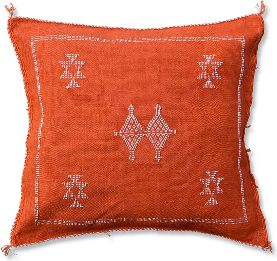 Cactus zijde kussen Sabra - Oranje - Handgemaakt & Uniek Sierkussen - 50 cm x 50 cm