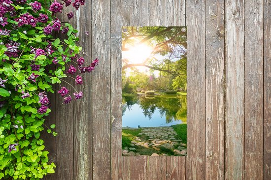 Poster de jardin Arbres - Arbres - Soleil - Herbe - Nature - 40x80 cm - Décoration murale Extérieur - Poster de jardin - Toile de jardin - Poster de clôture - Tableau de jardin