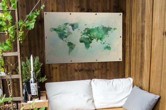 Affiche de jardin Wereldkaart - Aquarelle - Vert - 120x80 cm - Jardin