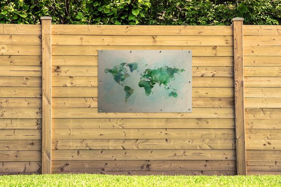 Affiche de jardin Wereldkaart - Aquarelle - Vert - 120x80 cm - Jardin