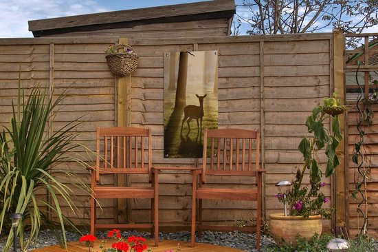 Poster de jardin Cerf - Soleil - Arbres - 30x60 cm - Toile de jardin - Poster extérieur