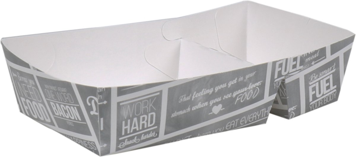 Bak - Karton + verniscoating - A23 - snackbak - 145x85x35mm - wit/grijs - Voordeelverpakking - 2 x 300 stuks