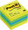 Post-it® Notes, Mini Kubus, Neon Geel, Groen, Blauw, 51 x 51 mm, 400 Blaadjes/Kubus