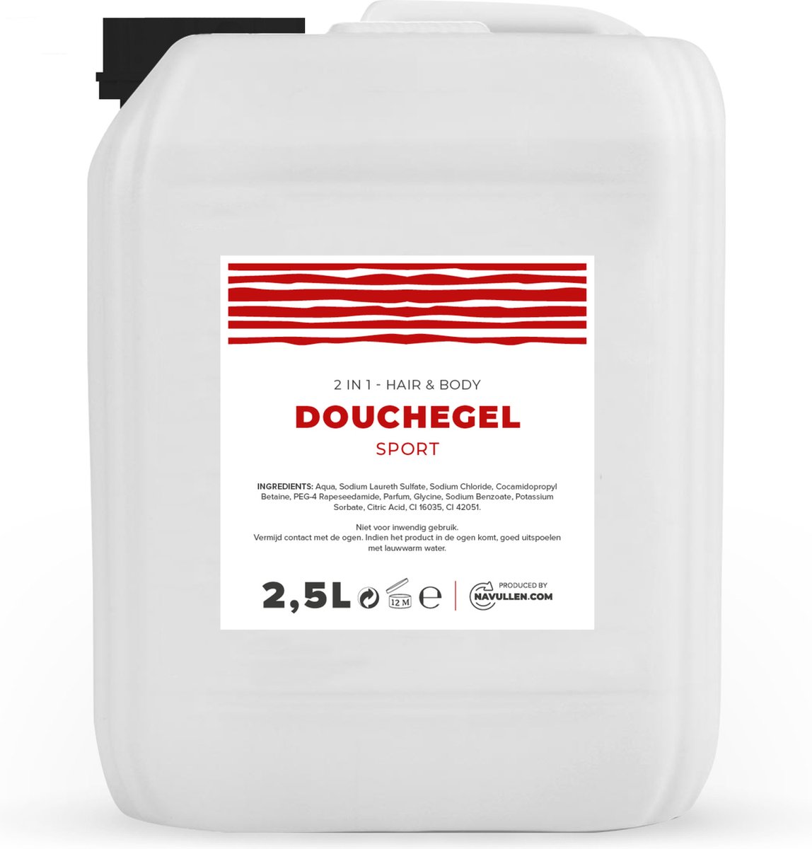 Douchegel - Sport - Rood - 2,5 Liter - Jerrycan - Hair & Body - Navulling – Navullen