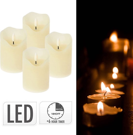 Bougies LED ToCi Crème 7 X 10 Cm - Lot De 4 Avec Mèche Noire Et Minuteur - 4 Bougies