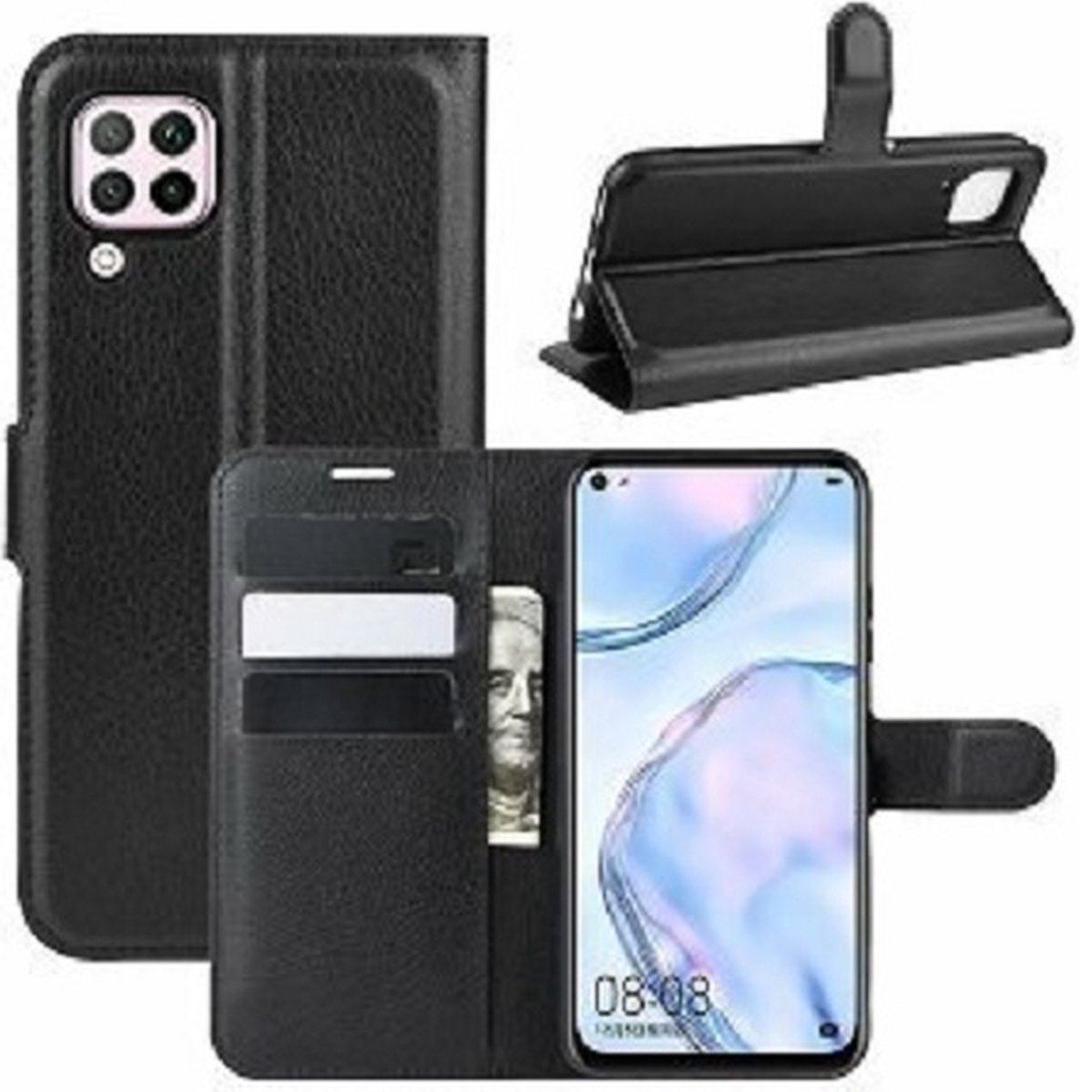 Huawei P40 Lite Hoesje Met Pasjeshouder Bookcase Zwart