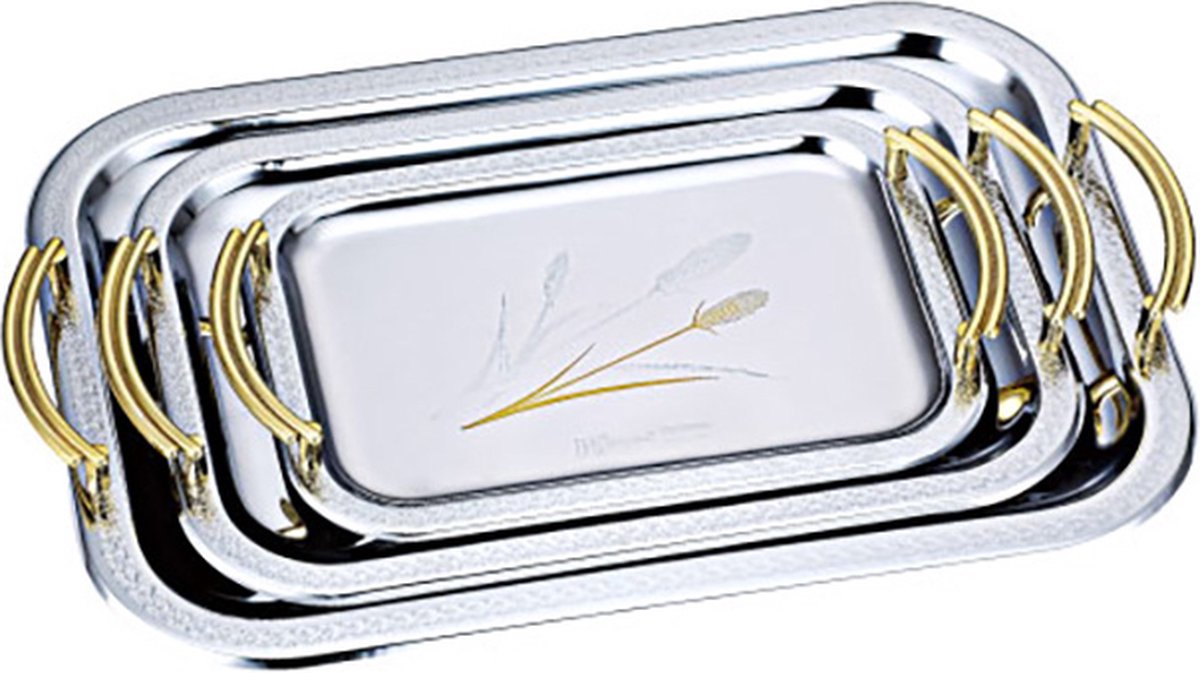 Peterhof Sevio Rechthoekig Dienblad - Zilver/Goud - Set van 3 Dienbladen