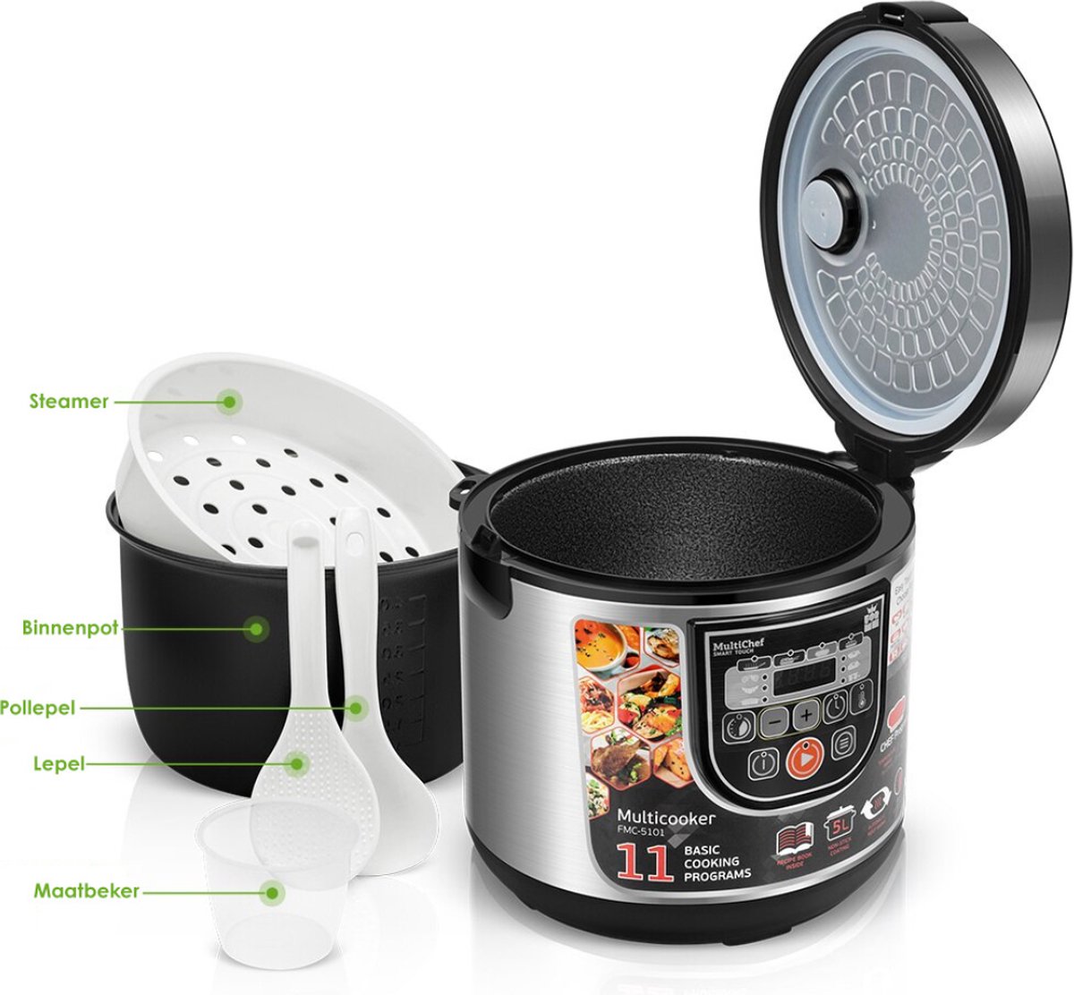 Afbeelding 3 van Bolture Multicooker - Slowcooker - Pressure Cooker Electrisch - 11 Kookfuncties - 5 Liter - 860W - Inclusief Kookboek
