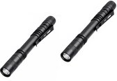 2 Stuks - Aluminium LED Pen Light - Draagbare Metalen Zaklamp - Pocket Penlight - 500 Lumen - IPX4 Waterdicht - Ultra Helder Pen Lampje - Met Clip - Batterij Aangedreven - Zwart