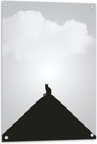 WallClassics - Tuinposter – Kat op Piramide - 60x90 cm Foto op Tuinposter  (wanddecoratie voor buiten en binnen)