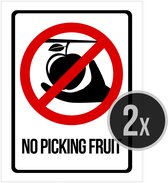 Pictogram/ bord | "No picking fruit" | 19 x 25 cm | Boomgaard | Appels | Peren | Diefstal | Fruitteelt | Verboden fruit te plukken | Engelstalig | 2 stuks