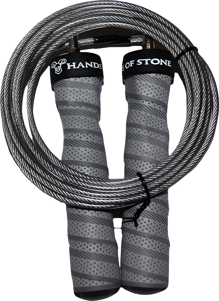 Hands of Stone - Premium Speed Rope - Verstelbaar Sport Springtouw - Jump Rope - 3 Meter lang - Voor Volwassenen en Kinderen - Voor alle Niveau's - Inclusief Opbergzak - Grijs