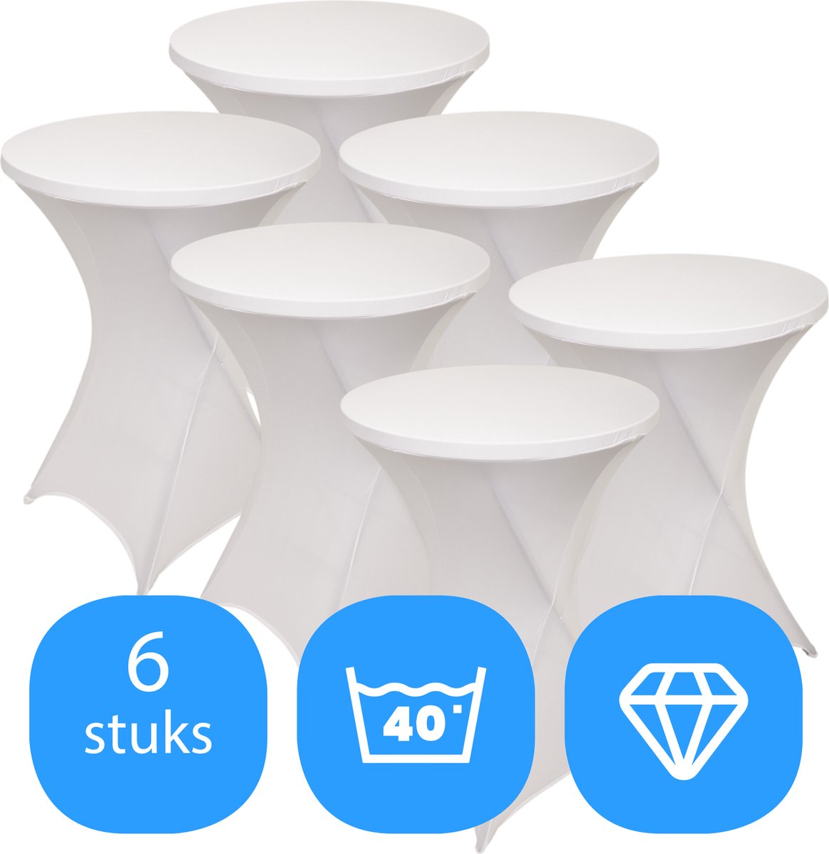 Statafelrok Wit x 6 – ∅80-85 x 110 cm – Statafelhoes Stretch 6 Stuks – Tafelhoezen voor Statafel Sta Tafel Hoes | Staantafelhoes - Geschikt voor Horeca Evenementen | Cocktailparty | Trouwerij