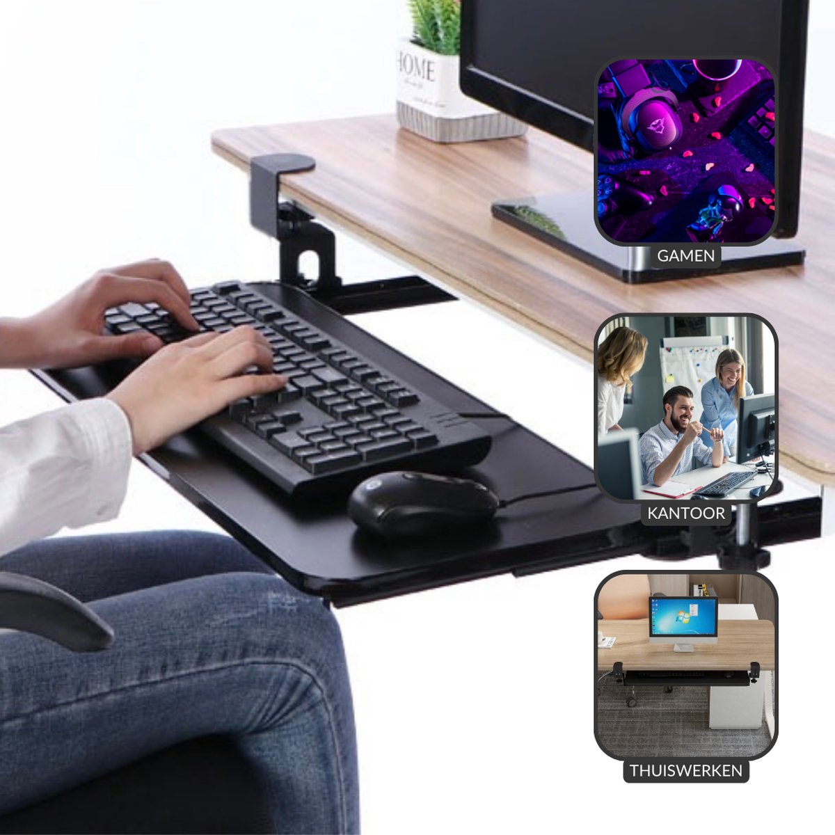 AUEDROT Ergonomische muismat met polssteun, 2-in-1 muismat en polssteun, massage bureaumat met gelkussen, antislip voor kantoor en gaming, als cadeau, zwart