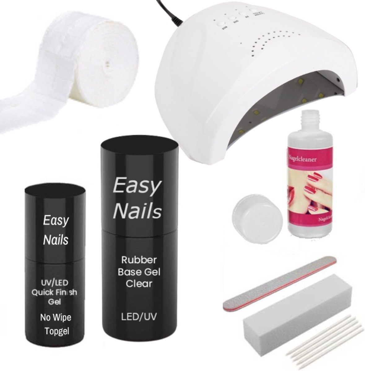 Easy Nails Rubber Base Gellak Starterspakket – Set voor Gelnagels – Clear – Rubber Base Gel – Inclusief Nagellamp (LED)