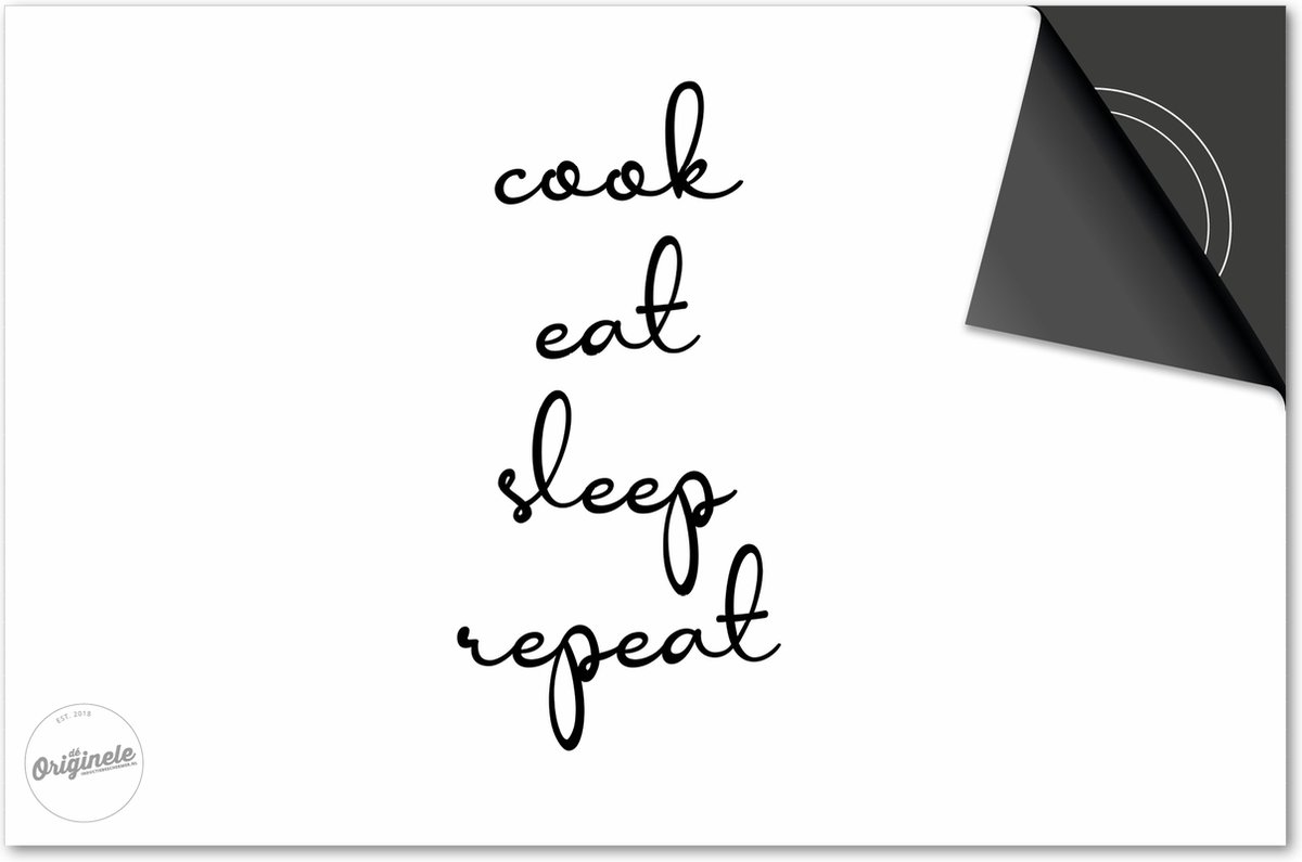 Inductie beschermer 83x51,5 - afdekplaat inductie mat - Dietrix Kookplaat beschermer - DELUXE - Quotes - Cook Eat Sleep Repeat Wit