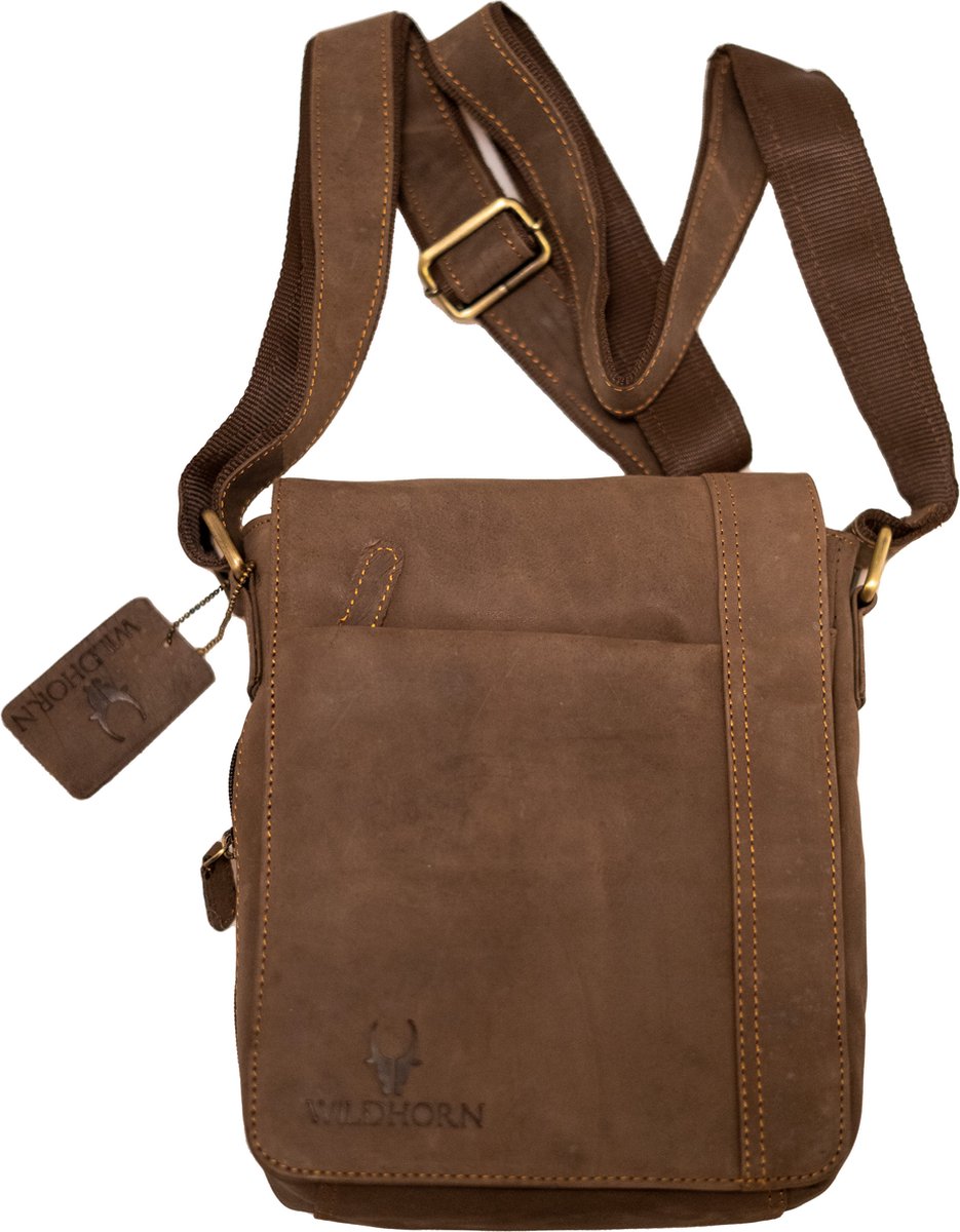 Massi Miliano Schoudertas Unisex Buffelleer Donkerbruin - (MMB-228-15) -