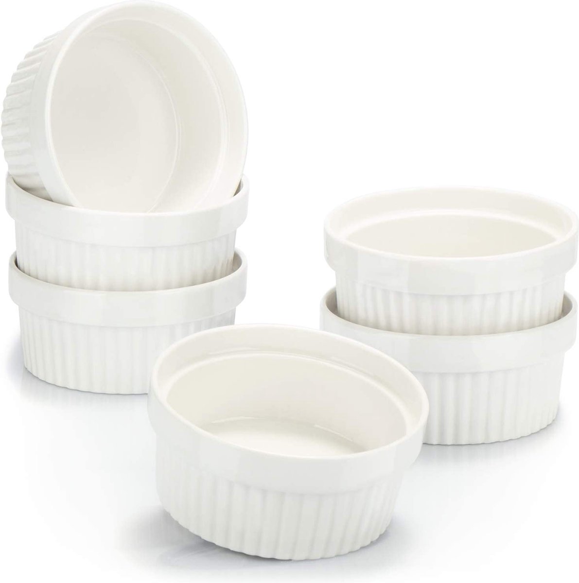 COM-FOUR® 6x Soufflévormen - keramische brulee keramische schalen - ovenvaste vormen - dessertkom en taartvormen voor bijv. Ragoutvin - elk 270 ml - in wit