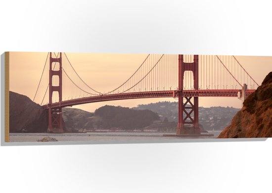 Hout - Rode Brug - San Francisco - 120x40 cm - 9 mm dik - Foto op Hout (Met Ophangsysteem)