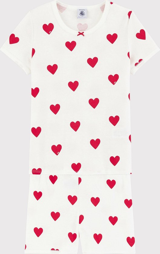 Petit Bateau Korte meisjespyjama in katoen met hartjes Meisjes Pyjamaset - Wit/Rood